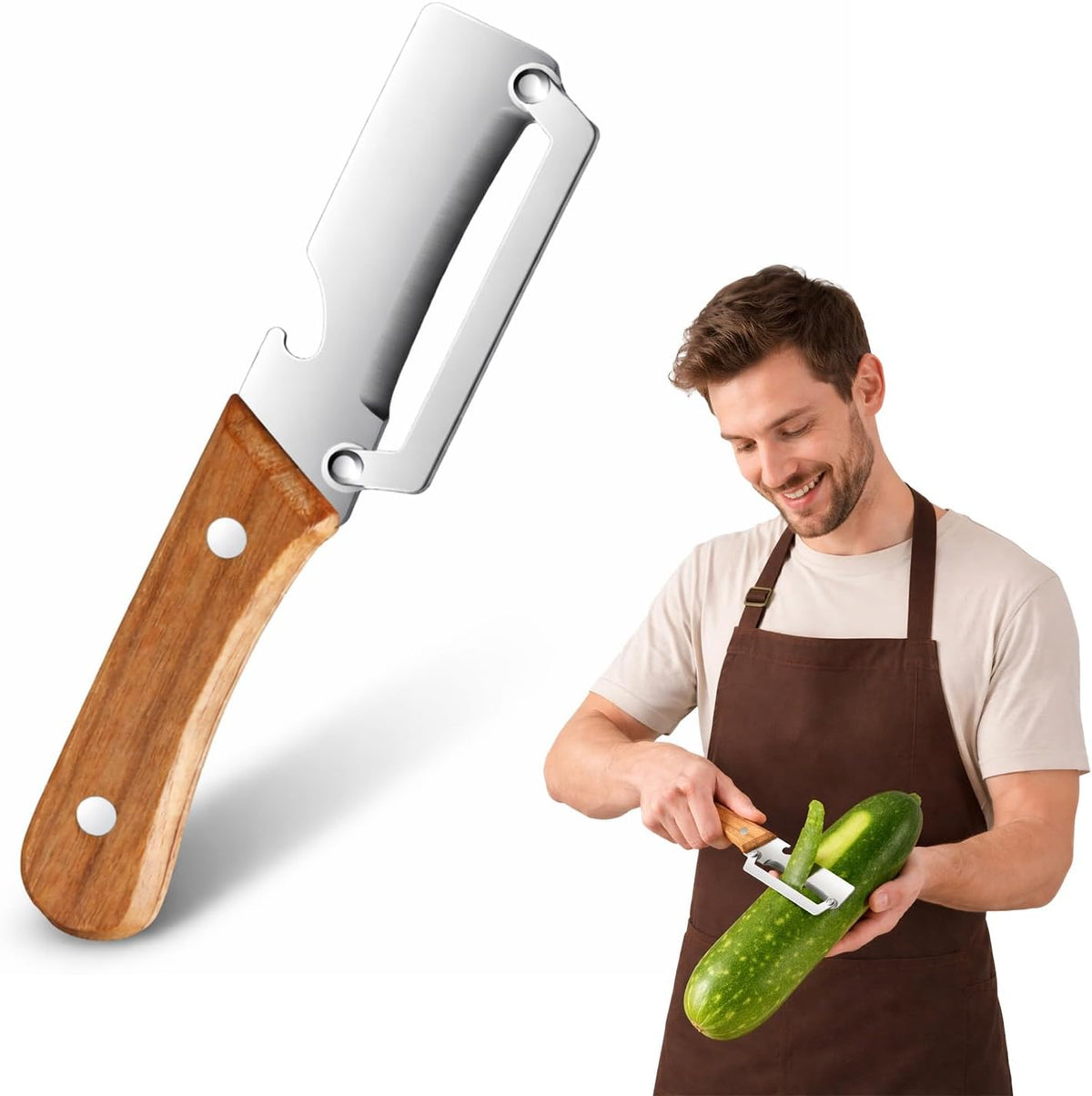 Multi-Functional Vegetable Peeler, 3 in 1 Multi Functional Wooden Handle Peeler For Kitchen || مقشرة خضروات متعددة الوظائف (3 في 1) بمقبض خشبي للمطبخ